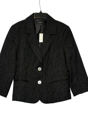 Talbots Black Floral Jacquard Two-Button Cropped  Blazer | 14